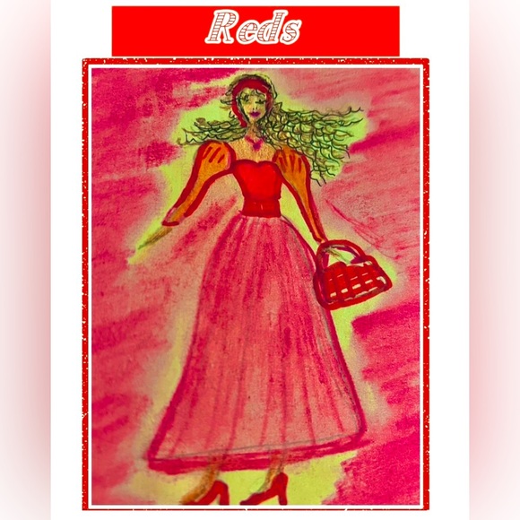 Stylish Red Fashion original Illustration Art card /closet sign handrawn by me - Picture 1 of 3